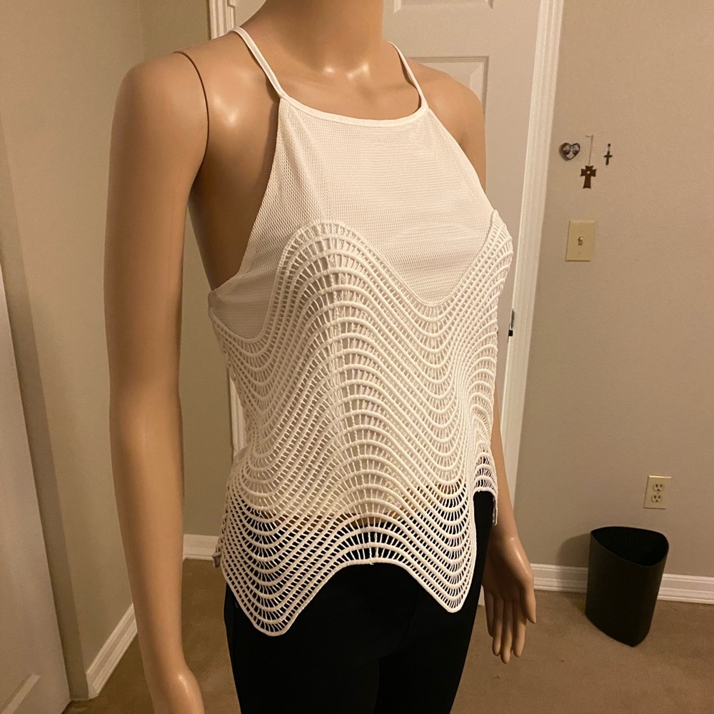 NWOT J.O.A. mesh embroidered top. M